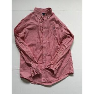 Ralph Lauren Red White Plaid Shirt Medium Gingham Mens Long Sleeve Button Up